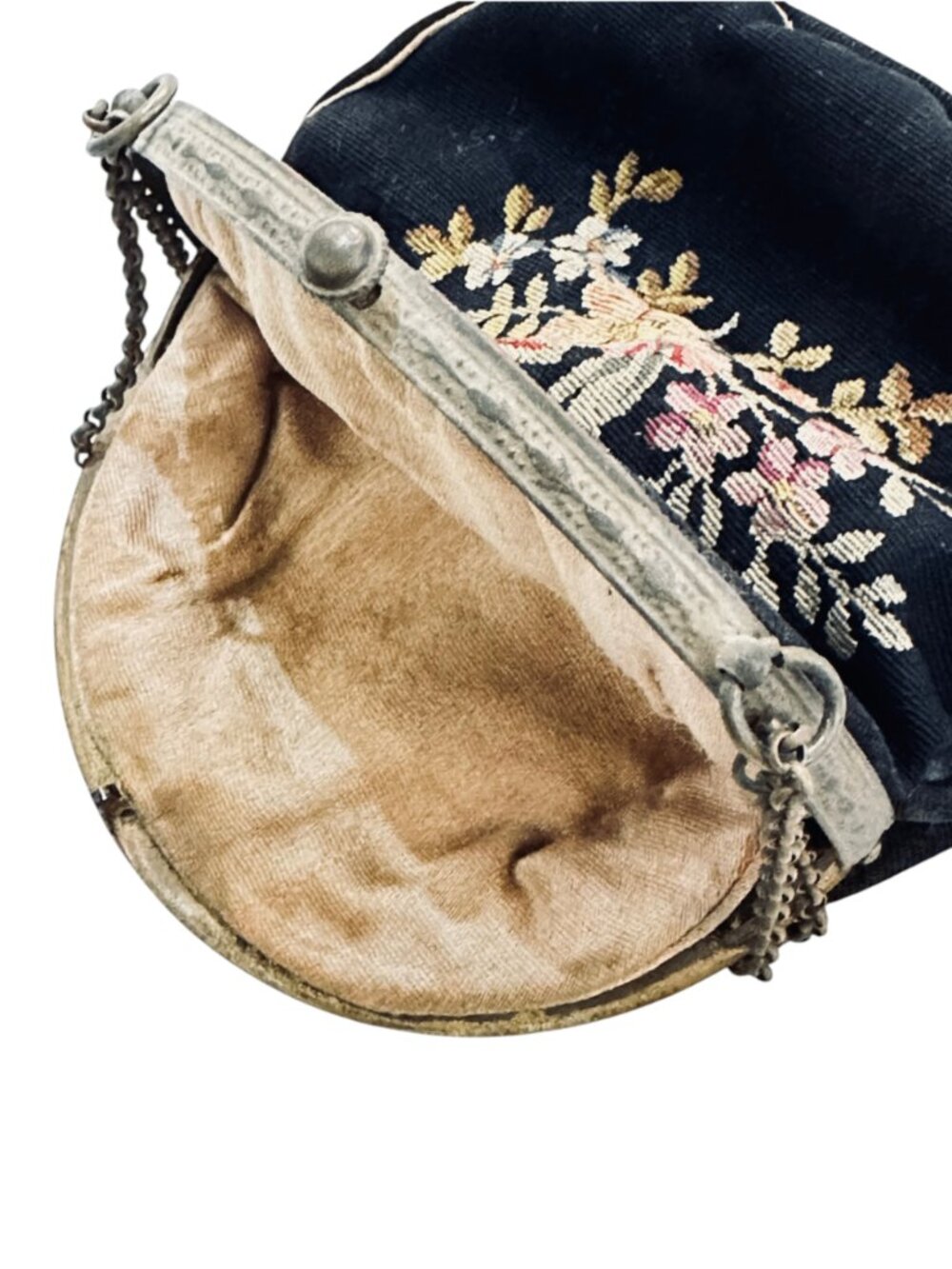 Antique 1920s Point de Beauvais floral embroidered evening bag with a chain stra - Picture 2 of 6